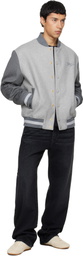 Balmain Gray Wool & Cashmere Varsity Bomber Jacket