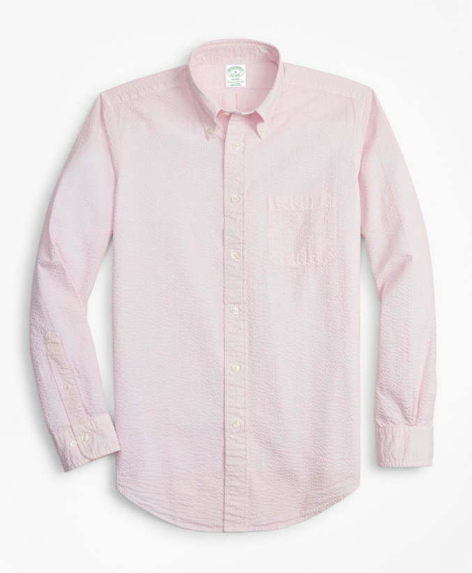 Photo: Brooks Brothers Men's Milano Fit Garment-Dyed Seersucker Sport Shirt | Pink