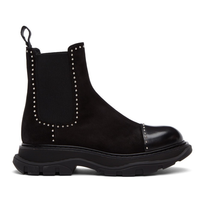 Photo: Alexander McQueen SSENSE Exclusive Black and Silver Suede Chelsea Boots