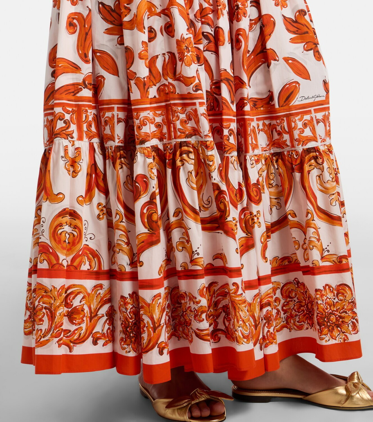 Dolce&Gabbana Majolica cotton poplin midi skirt