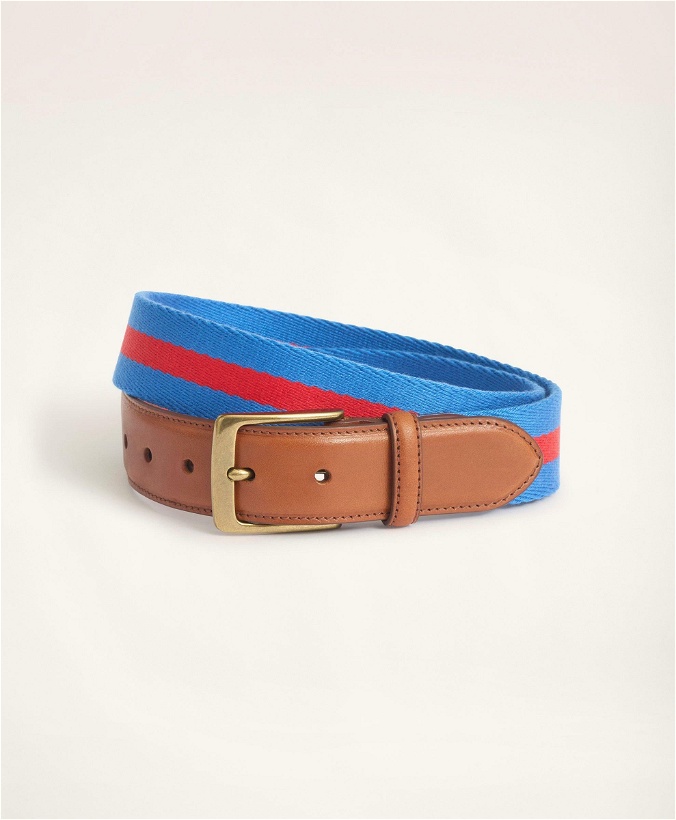 Photo: Brooks Brothers Men's Leather Tab Stripe Webbed Belt | Blue