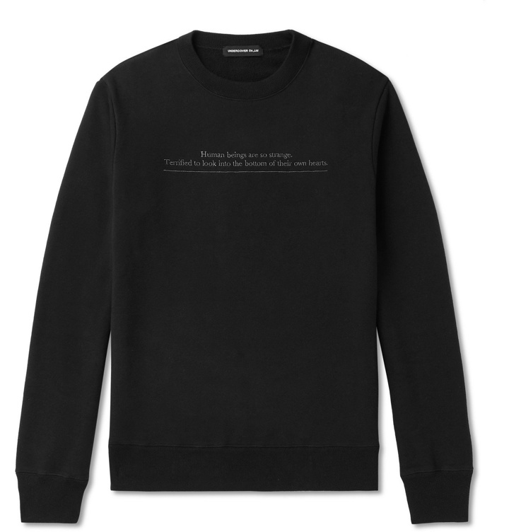 Photo: Undercover - Embroidered Loopback Cotton-Jersey Sweatshirt - Black