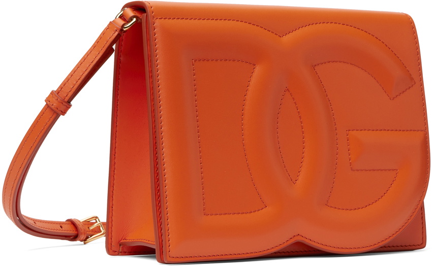 Dolce & Gabbana Orange Calfskin Leather Round Logo Hand Mirror Holder main image 0