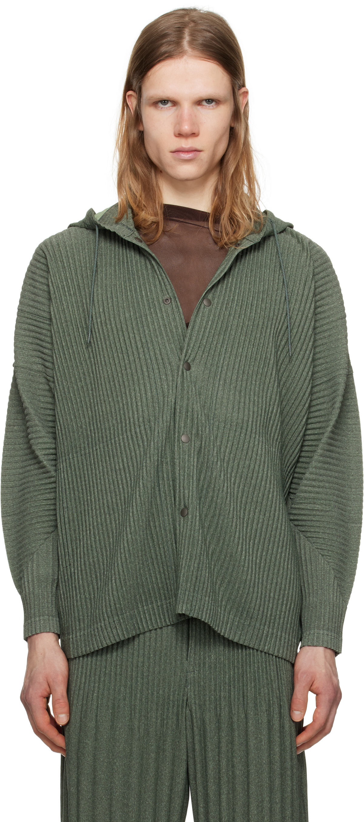 Homme Plisse Issey Miyake Blue Pleated Zip Hoodie Homme Plisse