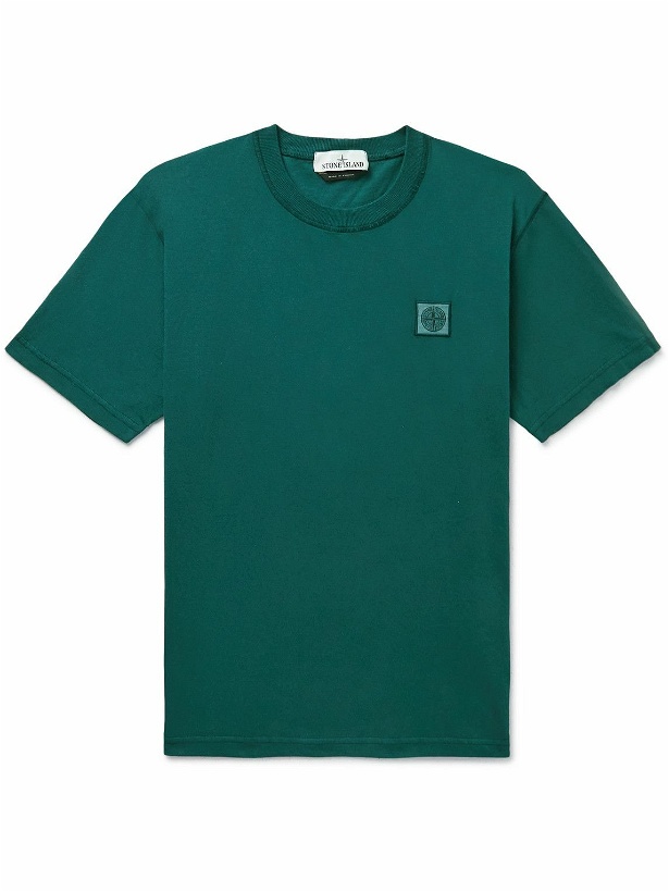 Photo: Stone Island - Logo-Embroidered Garment-Dyed Cotton-Jersey T-Shirt - Green