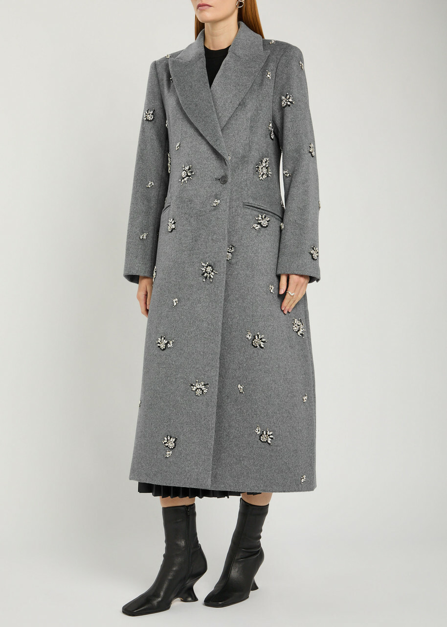 Simkhai Ganni Embellished Wool-blend Coat Grey
