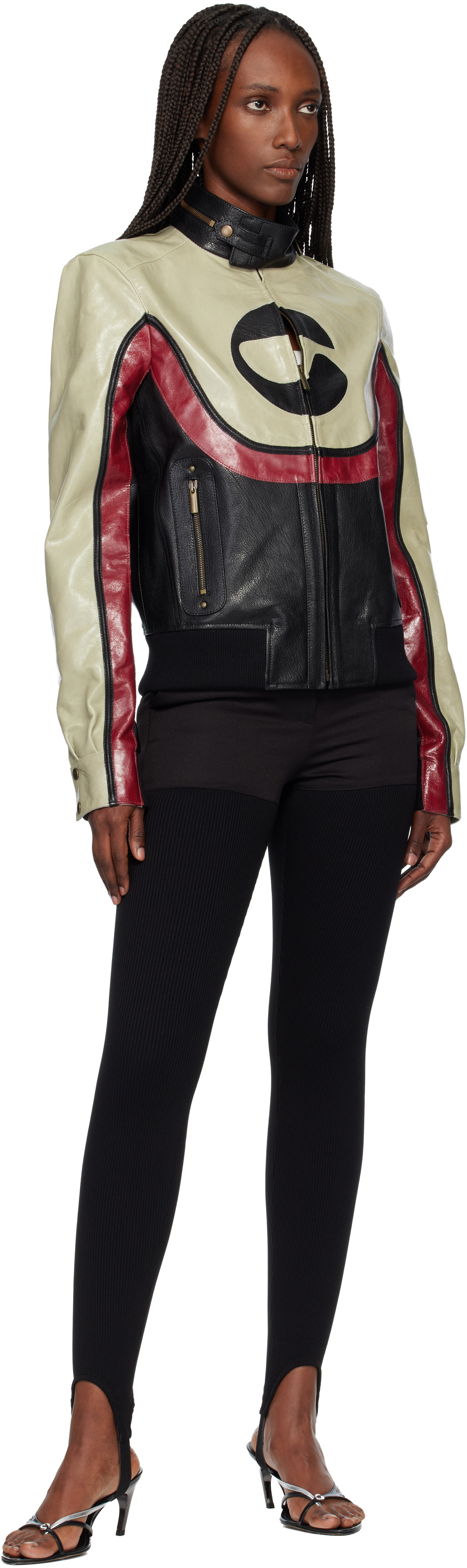 Coperni Beige & Black C-Logo Leather Jacket