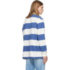 Polo Ralph Lauren White & Navy Classic Fit Khaki-Collar Rugby Polo