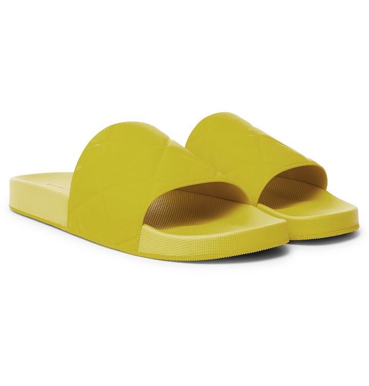 Photo: Bottega Veneta - Intrecciato Rubber Slides - Yellow