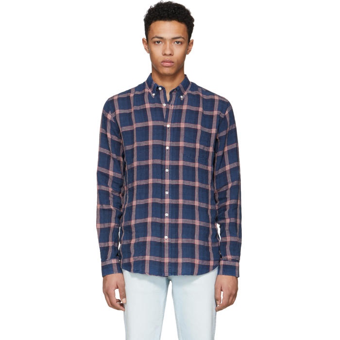 Photo: Schnaydermans Blue and Red Linen Plaid Leisure Shirt 