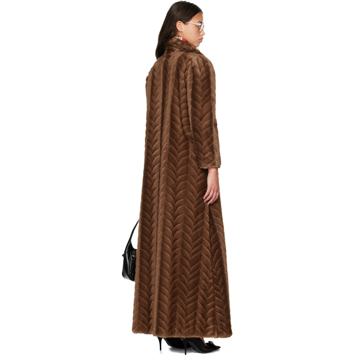 Balenciaga Brown Cable Knit Faux Fur Coat
