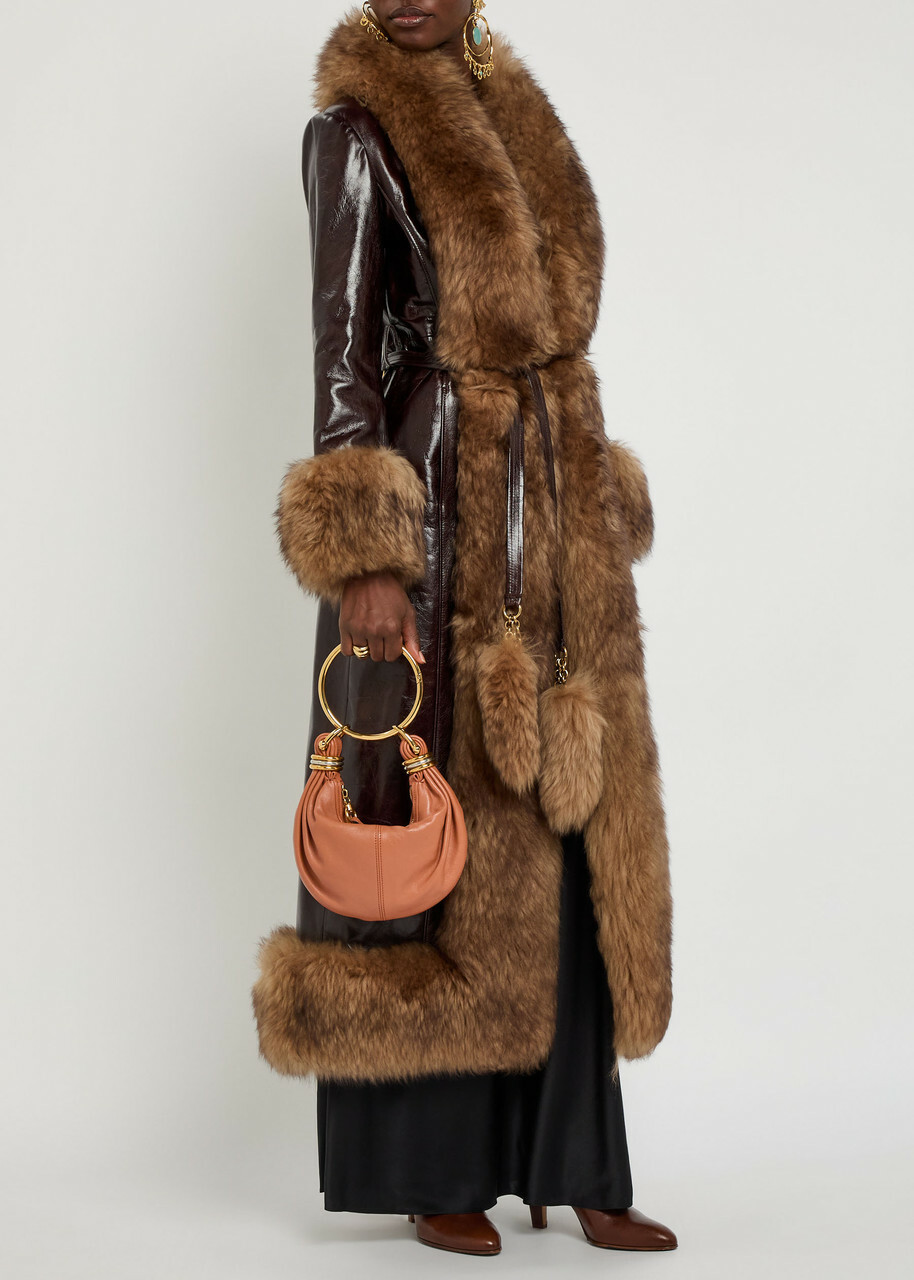 Chloe Shearling-trimmed Leather Coat Brown Chloe