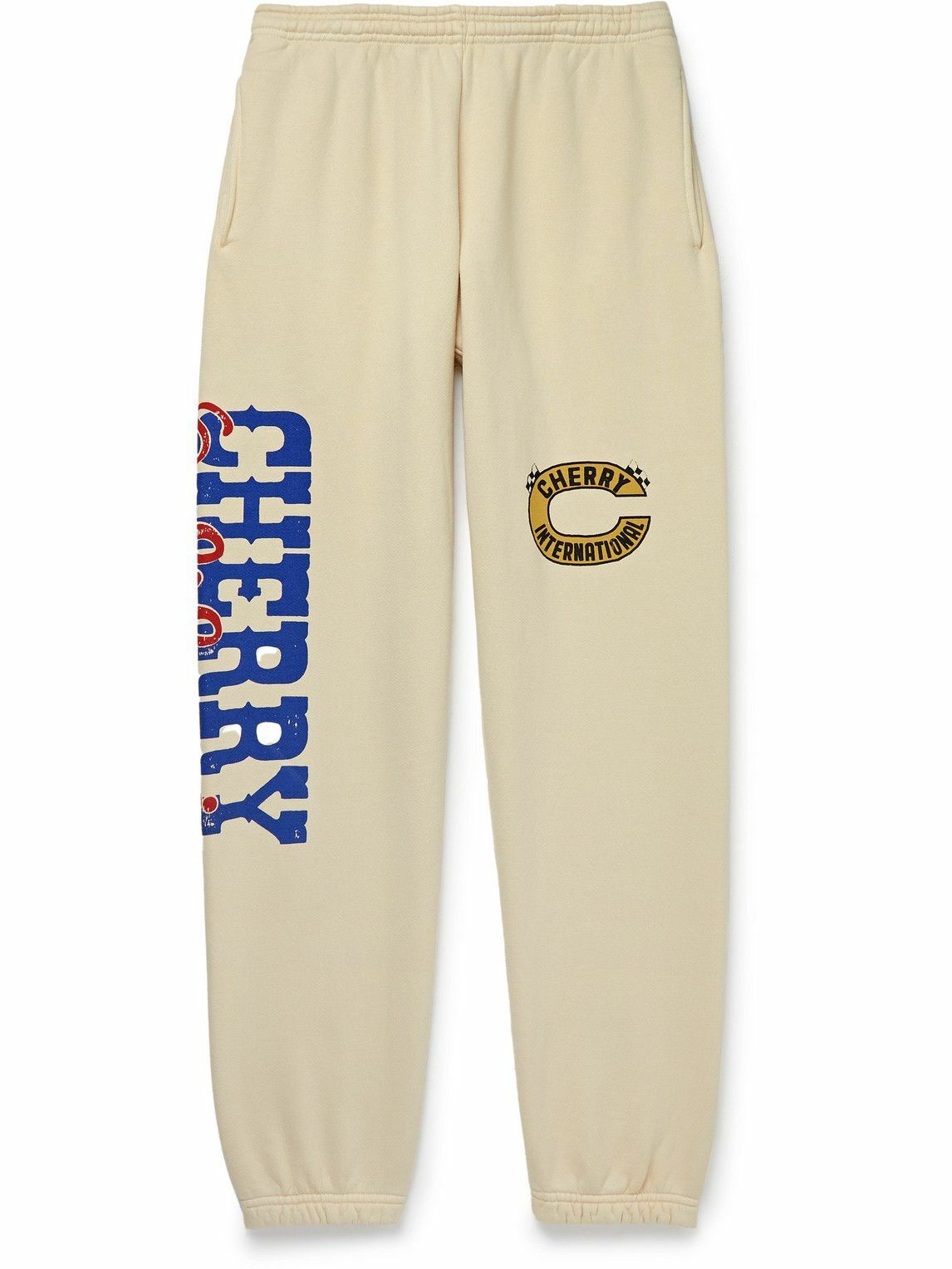 Photo: CHERRY LA - Tapered Logo-Print Cotton-Jersey Sweatpants - Neutrals