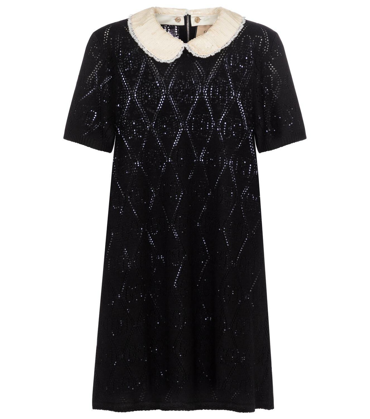 GUCCI★素敵！Black Compact GG Buttons SEQUIN TRIM DRESS Gucci Sequined pointelle-knit wool minidress Gucci