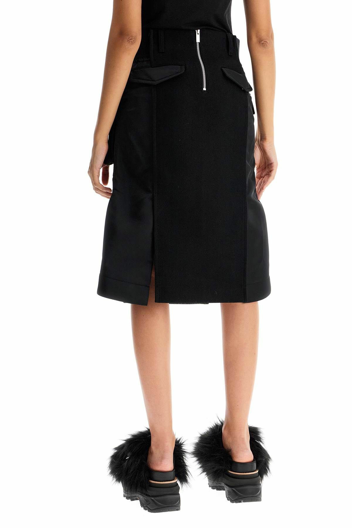 SACAI 'hybrid nylon and wool skirt' Black Sacai