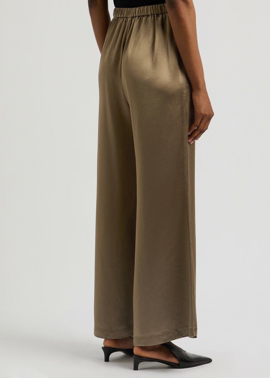 BY Malene Birger Lucee Flared Satin Trousers Light Brown