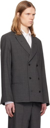 Random Identities Gray Houndstooth Wool Blend Double Breasted Blazer
