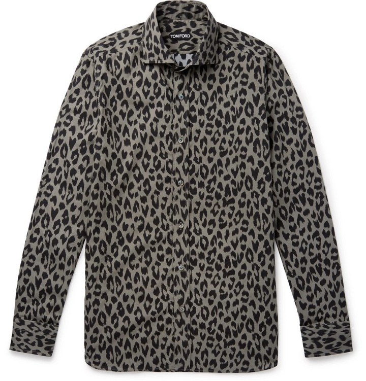 Photo: TOM FORD - Slim-Fit Leopard-Print Cotton-Blend Shirt - Gray