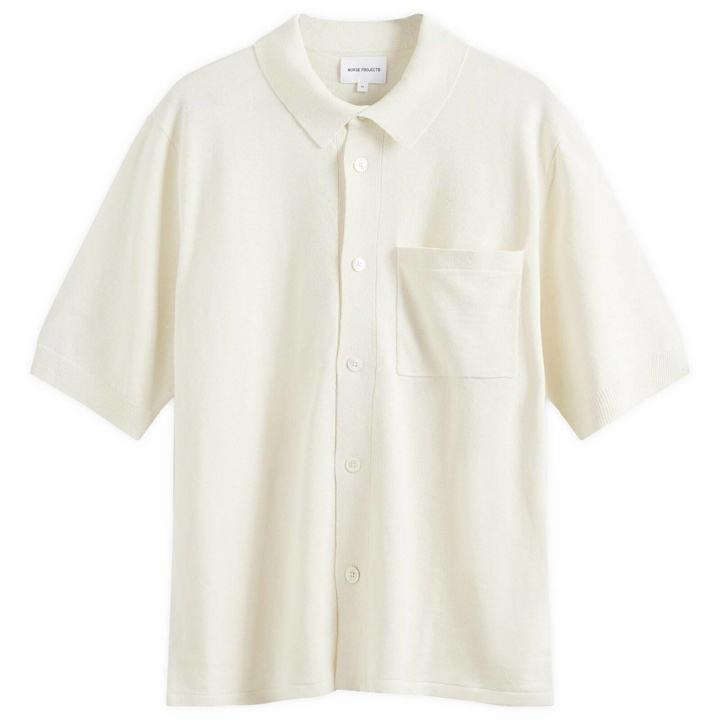 Photo: Norse Projects Men's Rollo Full Button Knit Polo in Kit White