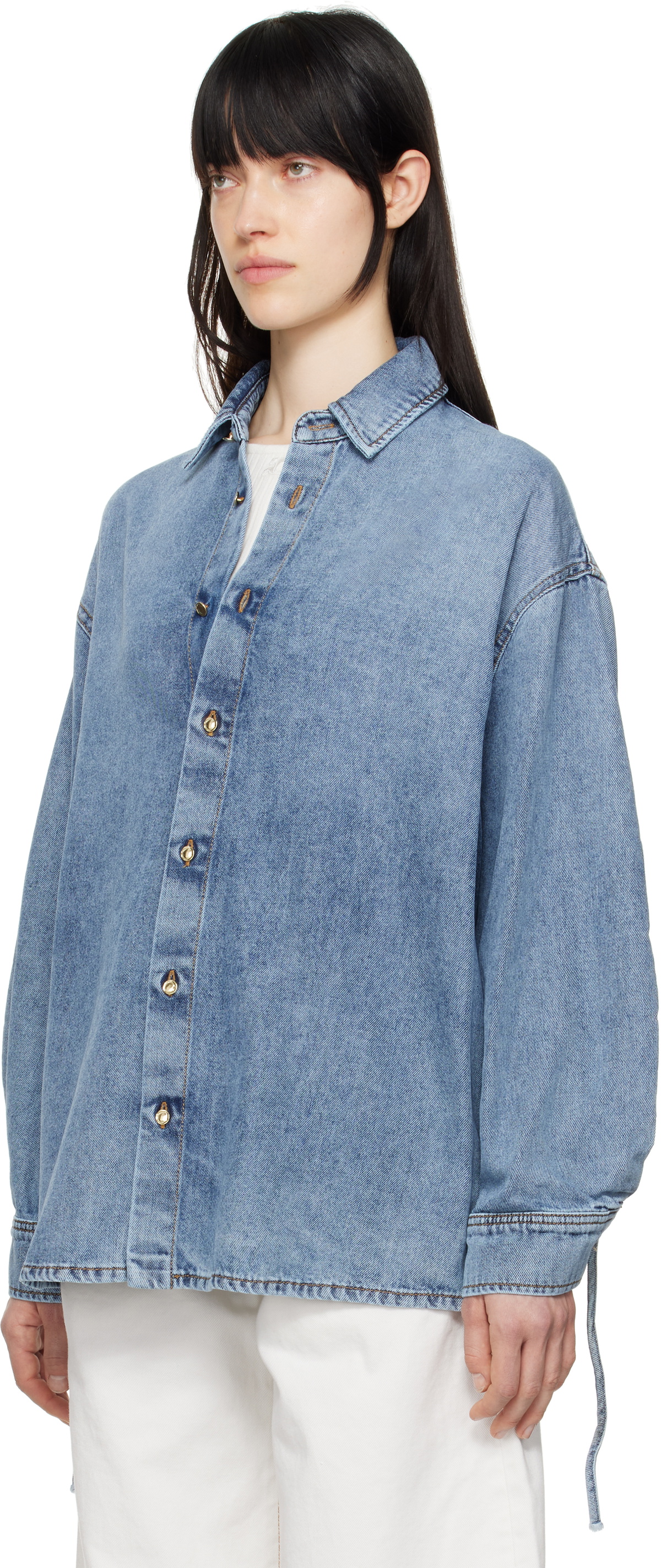 DARKPARK Blue Keanu Tencel Denim Rouche Shirt