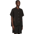 Bode SSENSE Exclusive Black Linen Embroidery Short Sleeve Shirt