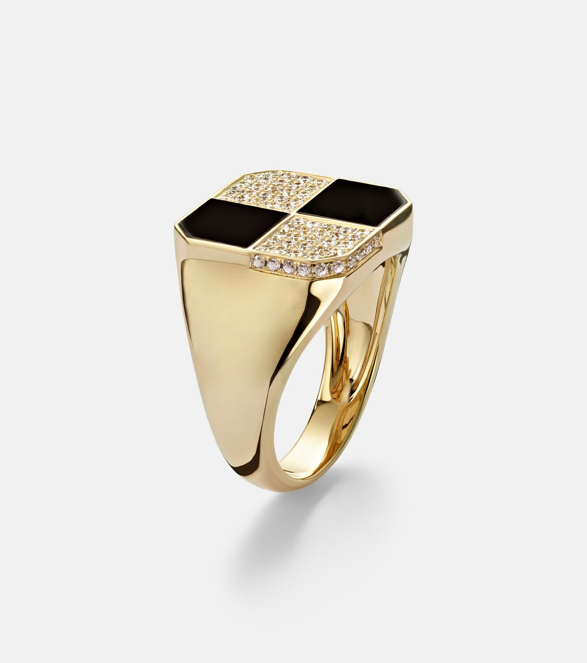 Yvonne Léon Damier 9kt gold ring with diamonds and onyx