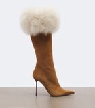 Paris Texas Lidia suede and shearling knee-high boots