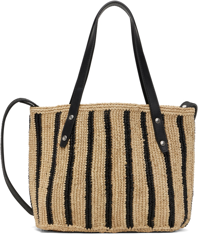 Photo: rag & bone Beige & Black Small Striped Straw Tote