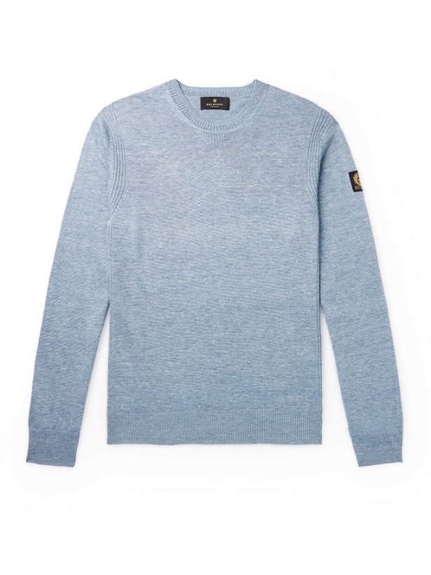 Photo: BELSTAFF - Armory Logo-Appliquéd Mélange Linen Sweater - Blue - M