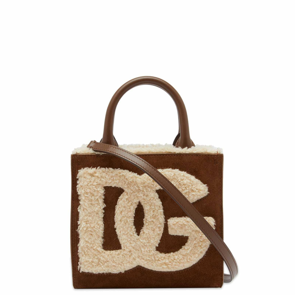 Sicily Medium Faux Shearling Tote Bag in Brown - Dolce Gabbana