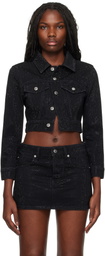 Alexander Wang Black Shrunken Crystal Hotfix Denim Jacket