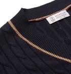 Brunello Cucinelli - Cable-Knit Linen and Cotton-Blend Sweater - Men - Midnight blue