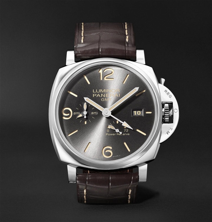 Photo: Panerai - Luminor Due GMT Automatic 45mm Stainless Steel and Alligator Watch, Ref. No. PNPAM00944 - Gray