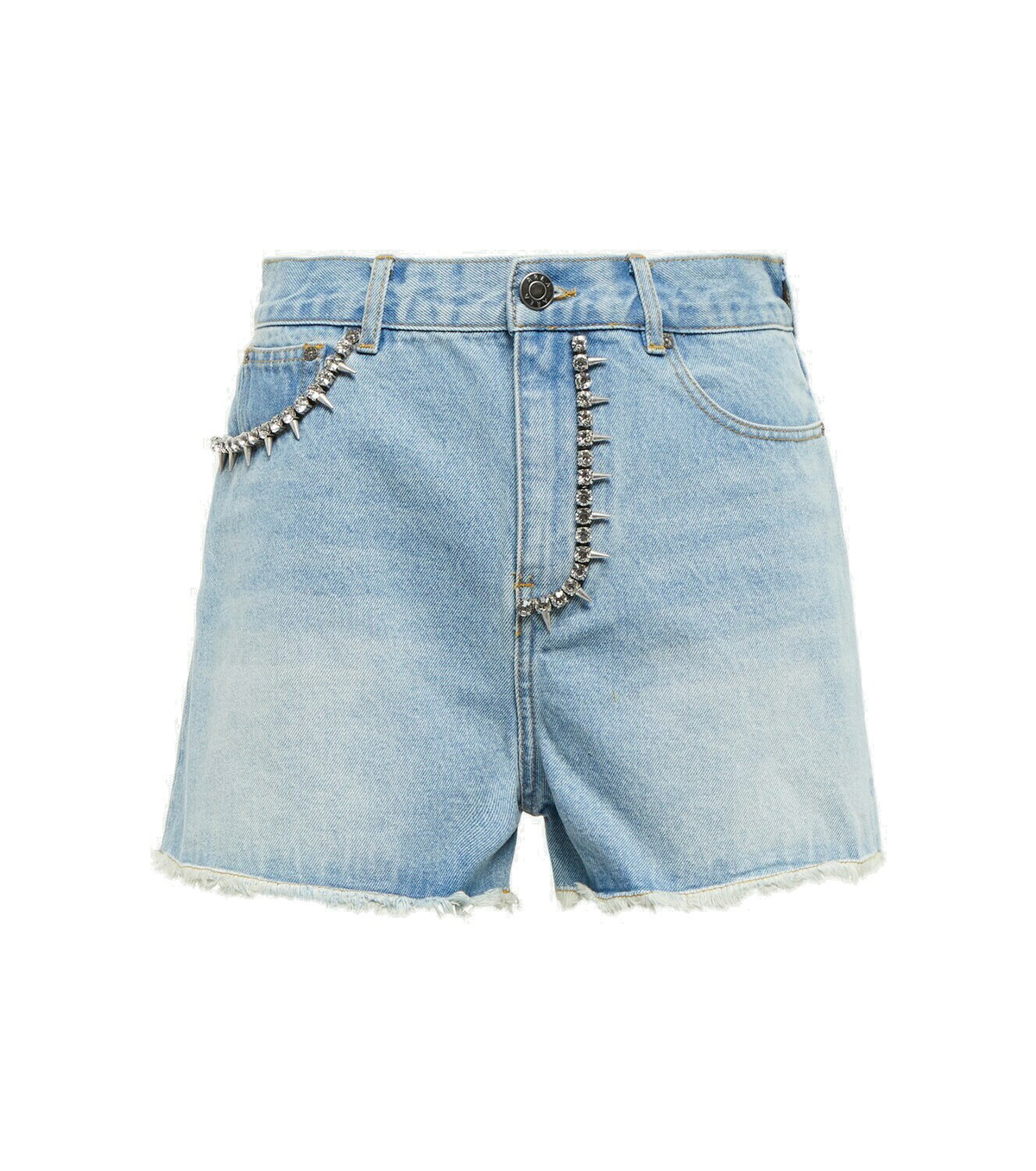 Area - Embellished cutout cotton denim shorts AREA