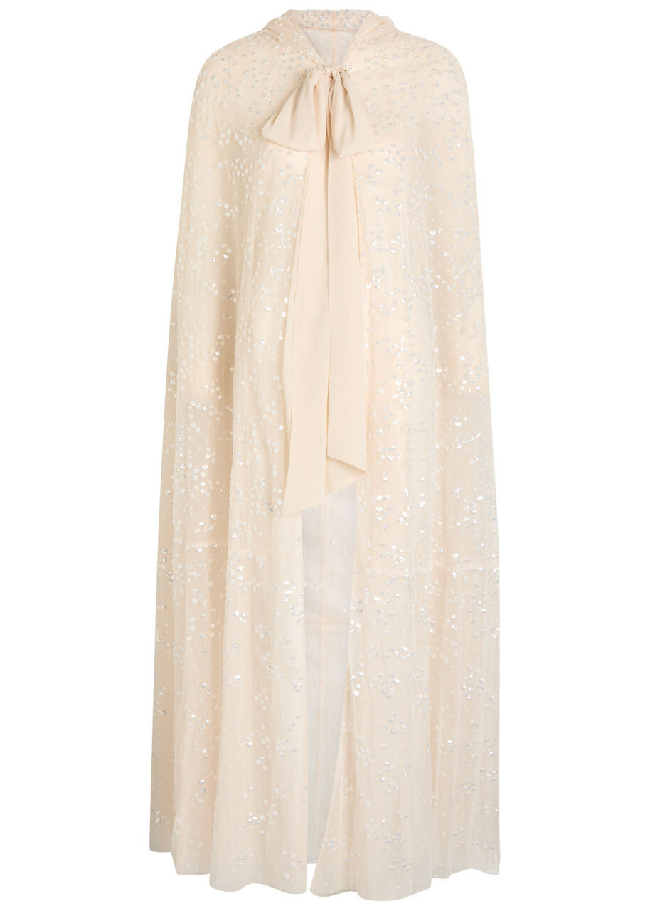 Needle & Thread Dappled Hooded Tulle Cape Cream