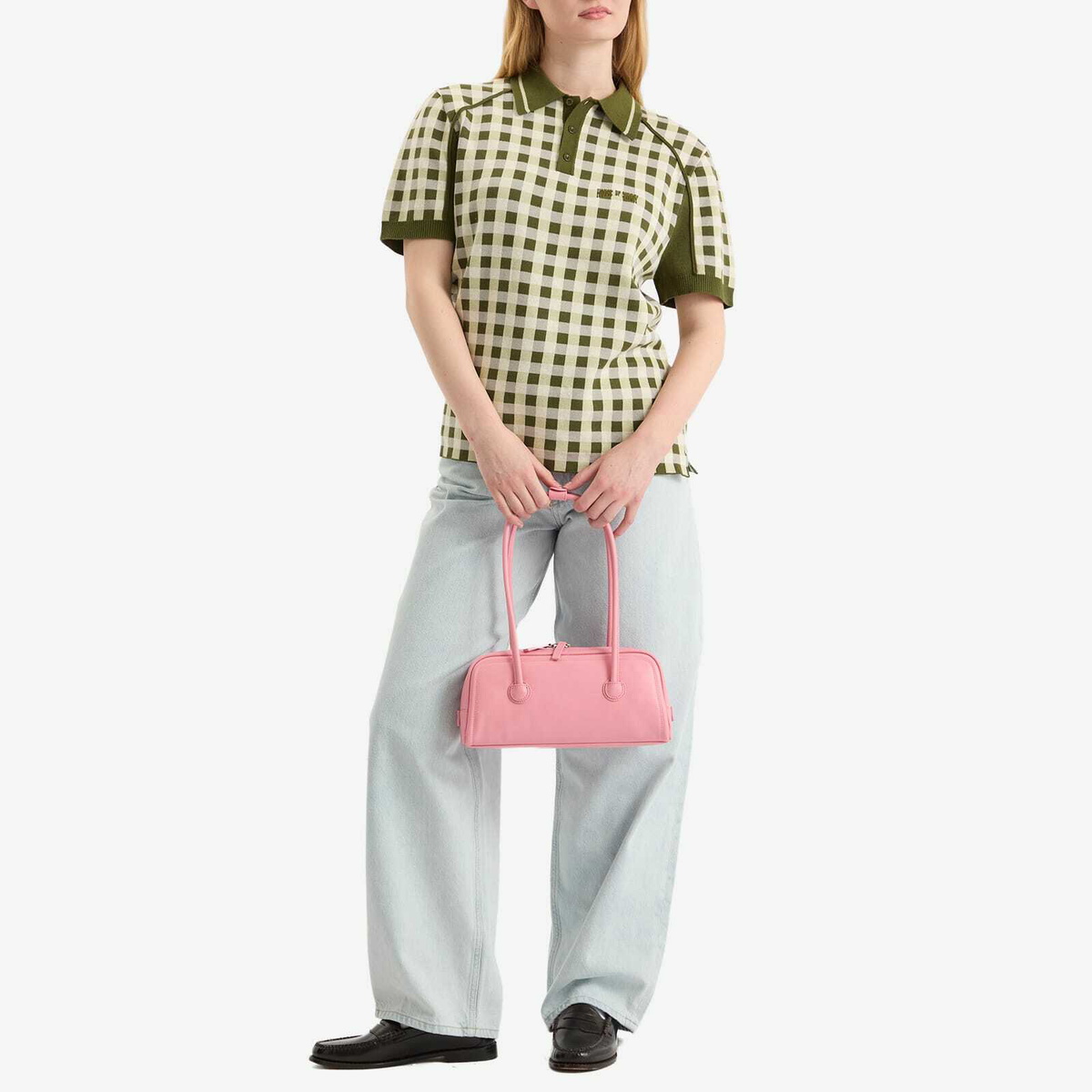 House Of Sunny Women's Putting Polo Short Sleeve Top in Green Check