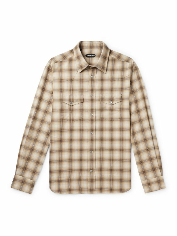 Photo: TOM FORD - Checked Cotton-Blend Western Shirt - Neutrals