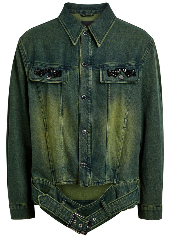 Photo: Simone Rocha Crystal-embellished Denim Jacket Green