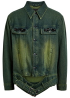 Simone Rocha Crystal-embellished Denim Jacket Green