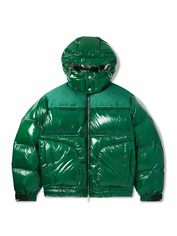 Photo: Casablanca - Logo-Jacquard Canvas-Trimmed Quilted Nylon-Ripstop Hooded Down Jacket - Green