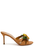 Aquazzura Birdsong 75 Appliquéd Woven Raffia Mules Camel
