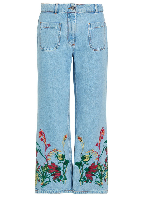 Photo: Etro Floral-embroidered Cropped Straight-leg Jeans Blue