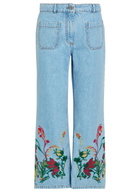 Etro Floral-embroidered Cropped Straight-leg Jeans Blue