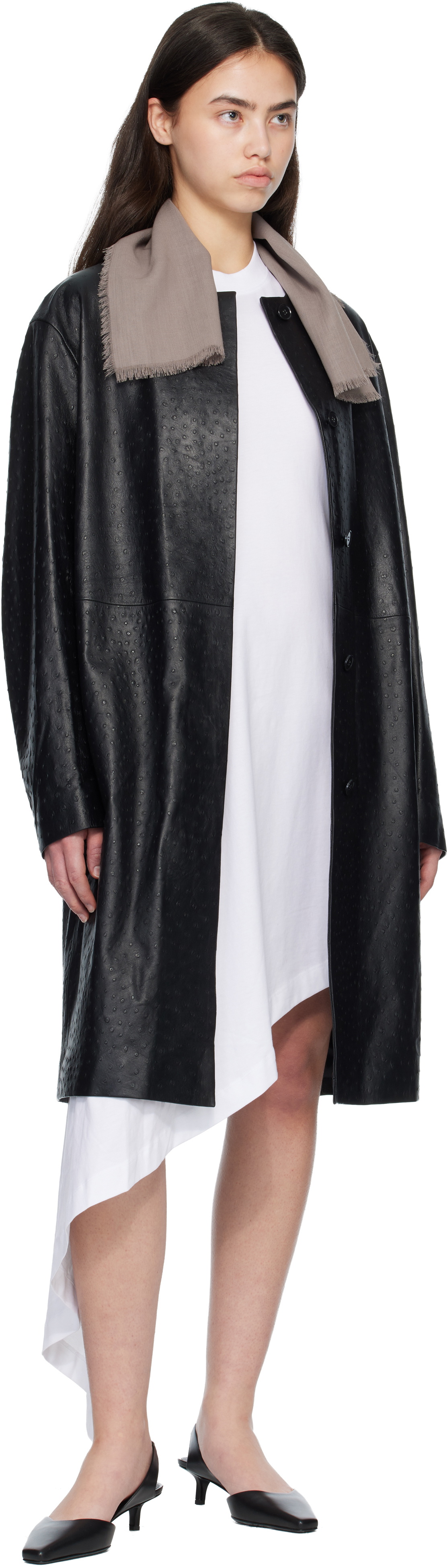 Loulou de Saison Black YARI Ostrich-Effect Leather Coat