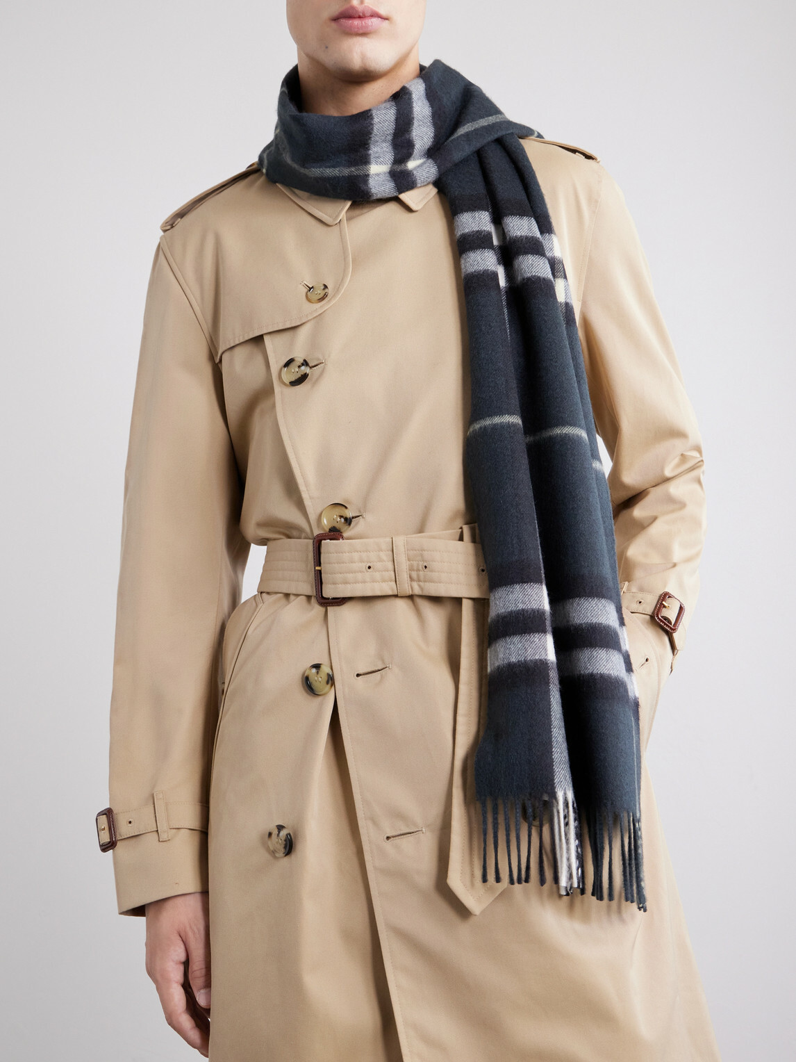 Burberry - Fringed Checked Cashmere Scarf