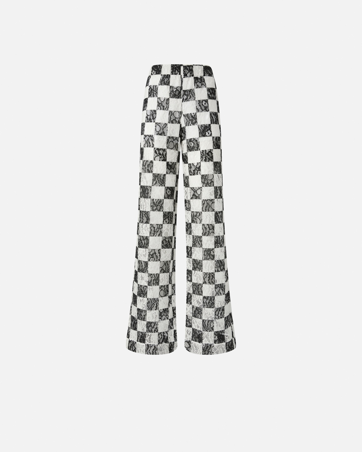 Pinko Wide Leg Lace Trousers With Check Pattern White/Black