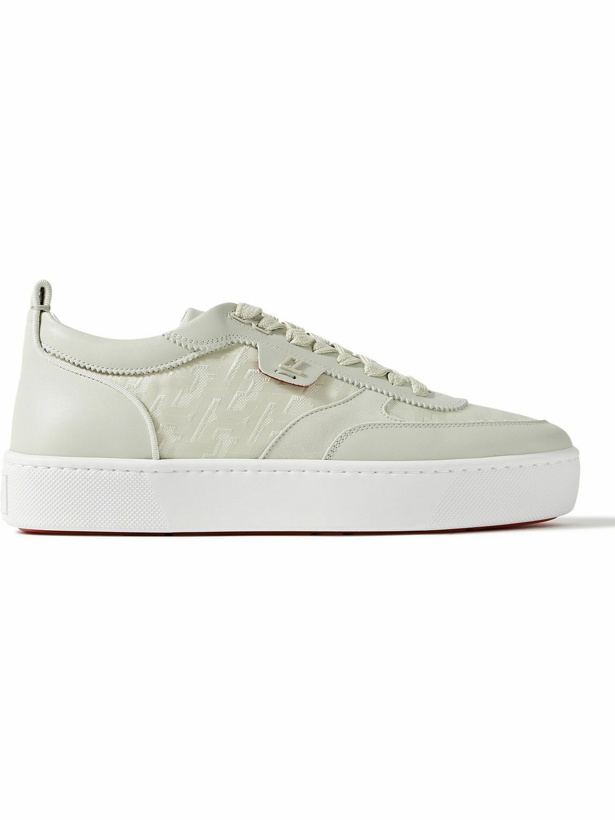 Photo: Christian Louboutin - Happyrui Suede-Trimmed Leather and Canvas-Jacquard Sneakers - Gray