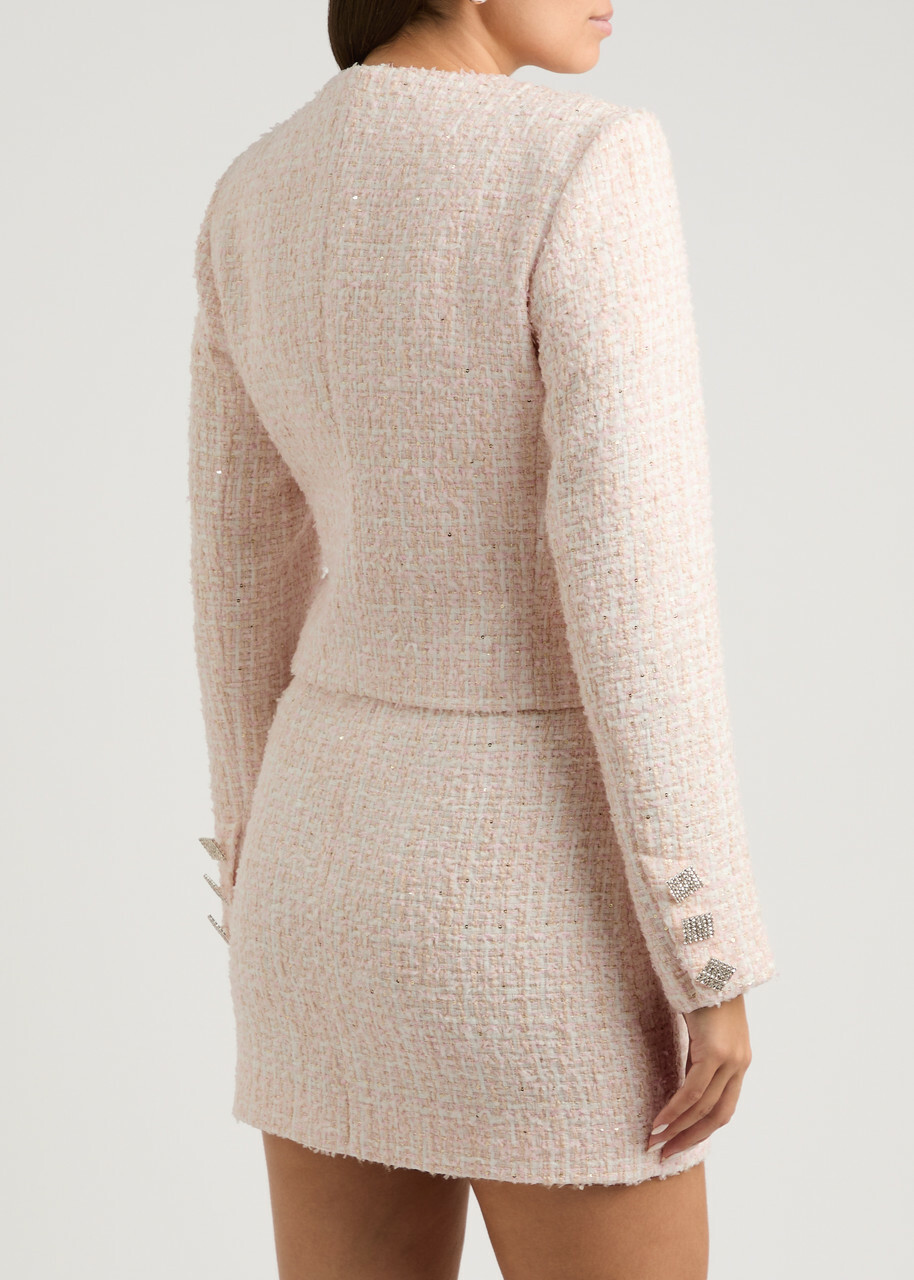 Rotate Sunday Sequin-embellished Bouclé Tweed Jacket Light Pink