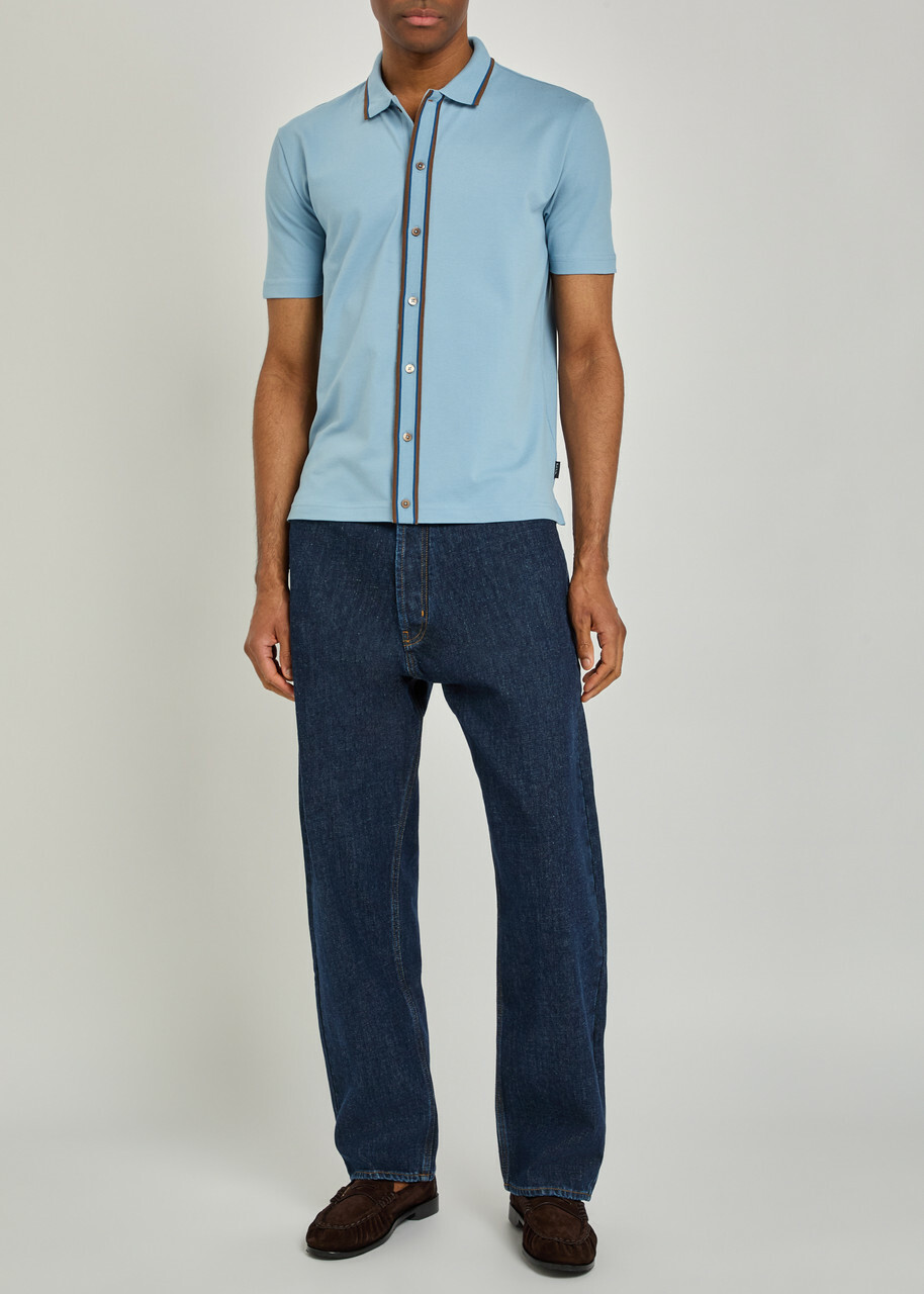 PS Paul Smith Striped-trim Piqué Stretch-cotton Shirt Light Blue