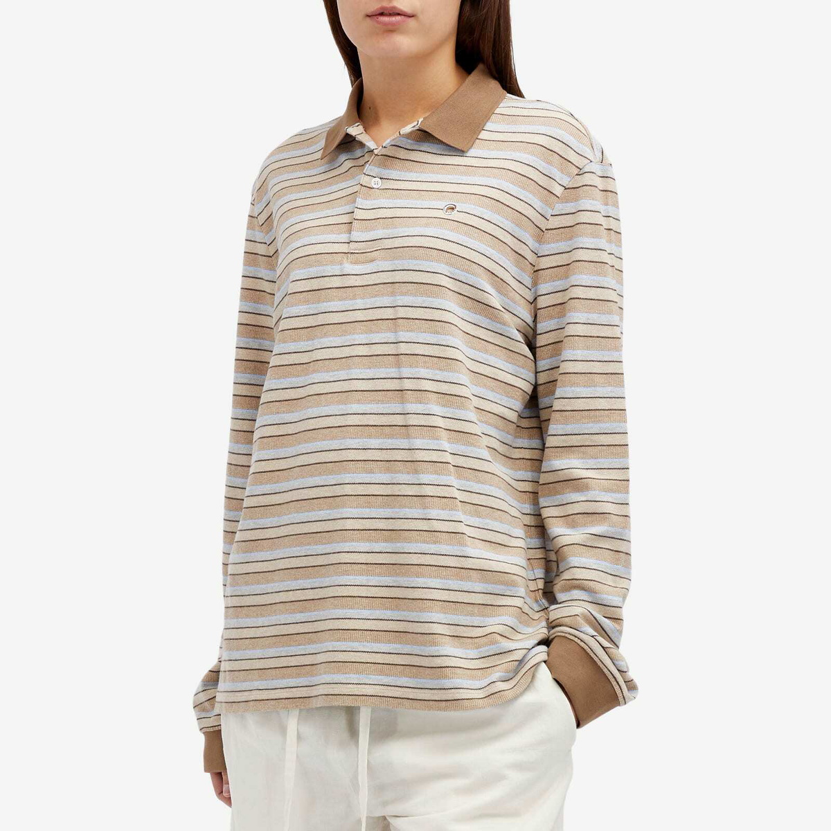 Saks Potts Women's Serena Polo Shirt in Brown Shadow Stripe